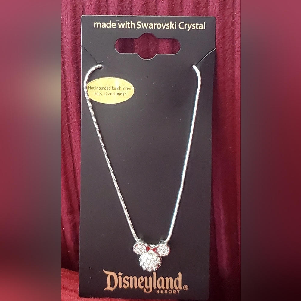 Disneyland Resort Silver Pave Minnie Necklace w/Swarovski Crystals 16" + 3" NEW
